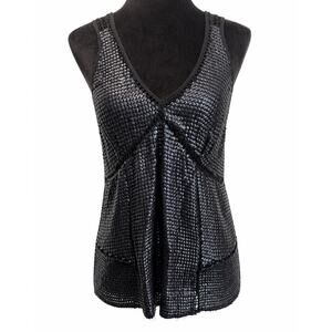 Trouvé Black & Navy Sequins V Neck Sleeveless Top Size Small Sheer Back